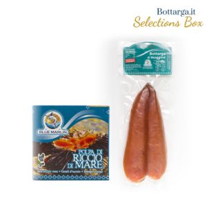Bottarga selection box con baffe e polpa di Riccio in latta della Blue Marlin