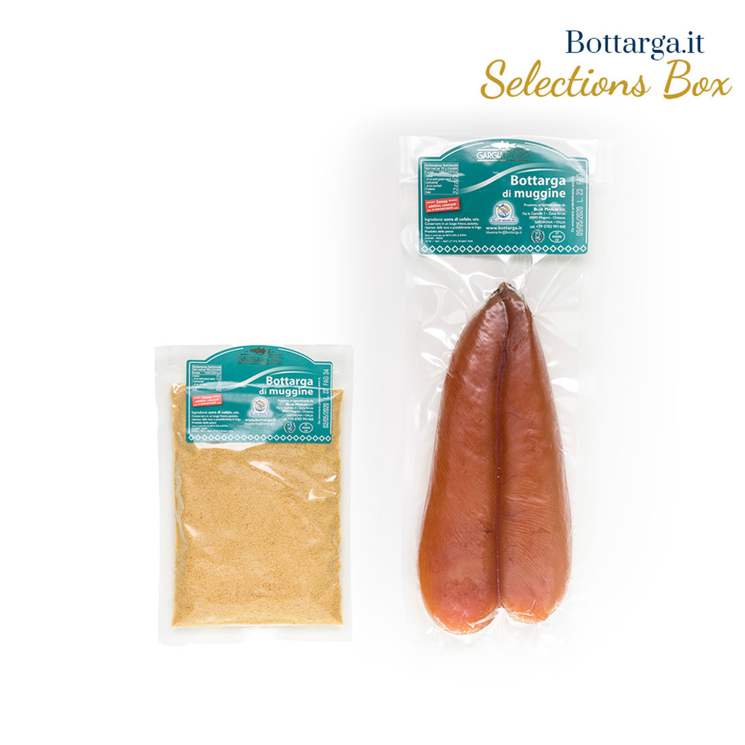 Selection box con bottarga di Muggine macinata e in Baffa - Blue Marlin ...